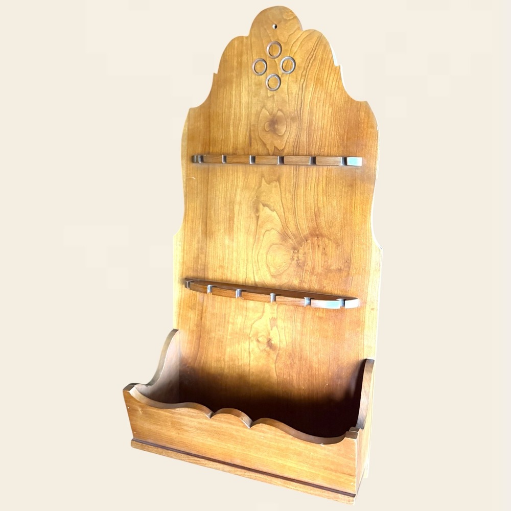 Vintage Wooden Wall Mount Spoon Rack Scalloped Display Shelf Storage Cottage